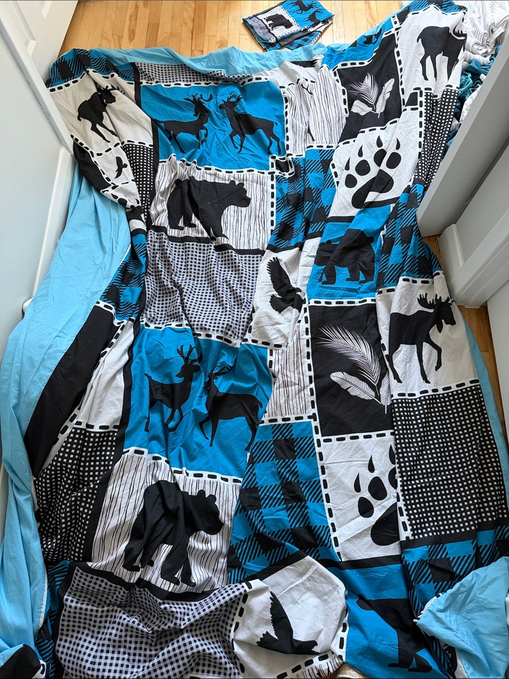 Blue, Black and White Wildlife Patchwork Duvet Cover